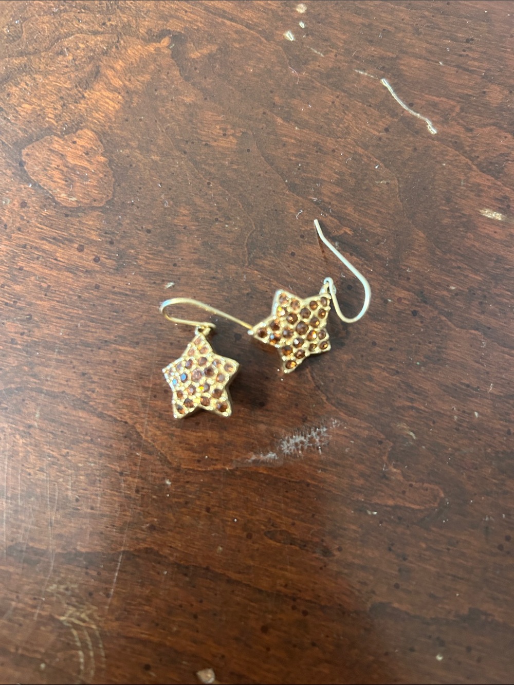Gold Star Dangle Earrings with Amber Crystals - Women Jewelry